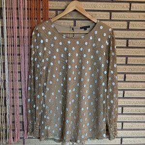 Metallic Gold with Silver Polka Dots Blouse - Med - Size 8 Bust 38 - Holiday Top